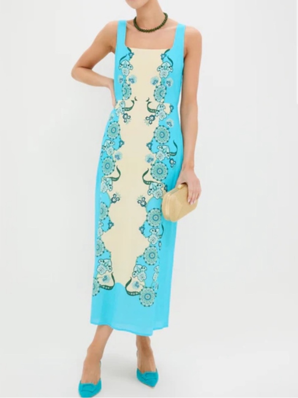 NWT Anna Carte Turquoise and Yellow Floral Linen Midi - Picture 2 of 9